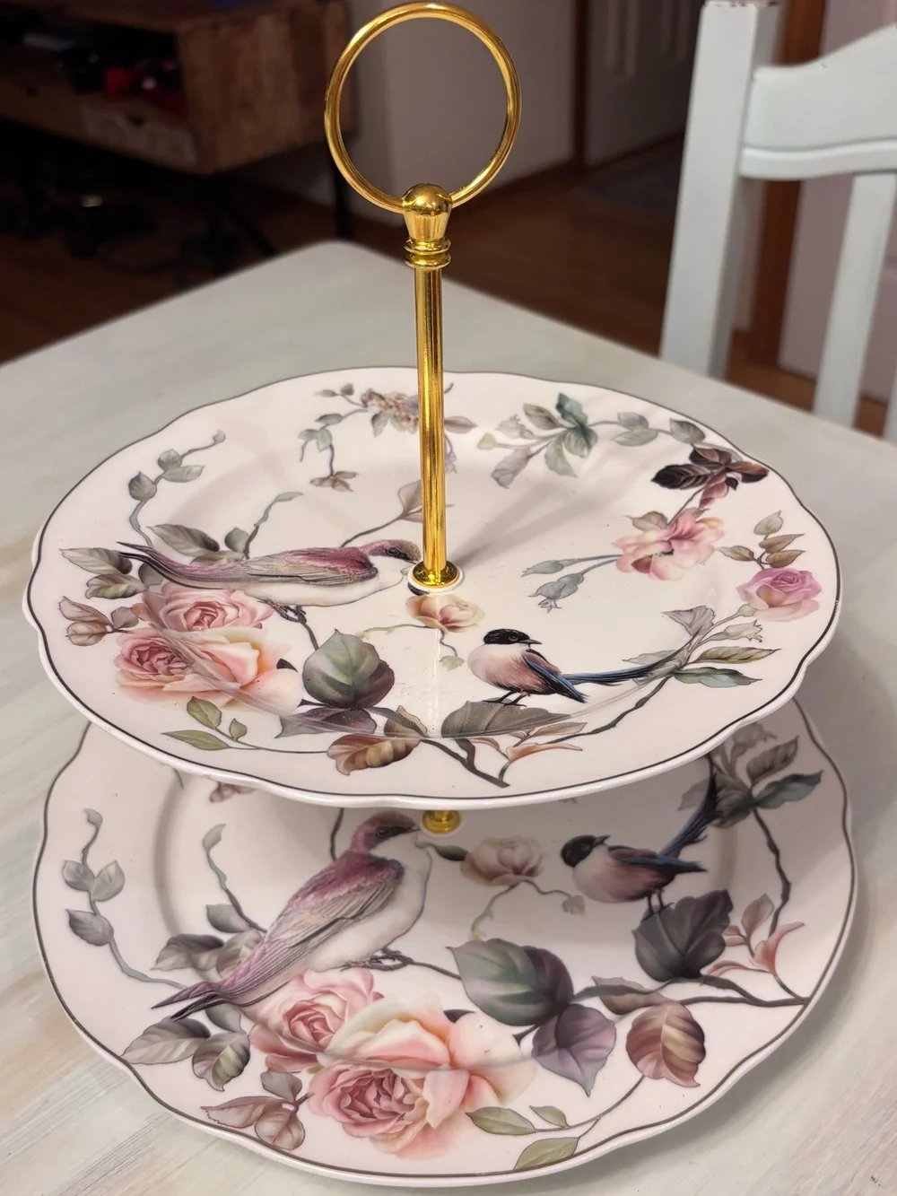 Grace Teaware Porcelain 2-Tier Server Gold Trim Floral Design Magnolia Garden